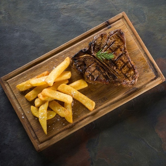 The Hussar Grill steak and chips top view