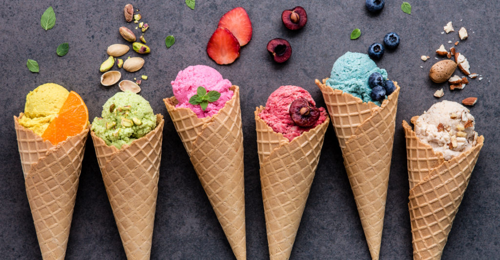 Six different flavoured ice creams